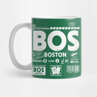 Vintage Boston BOS Airport Code Travel Day Retro Travel Tag Green Mug